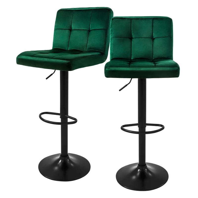 Barhocker Set mit Samtbezug Quadrat Steppung Höhenverstellbar mit Rückenlehne & Fußstütze