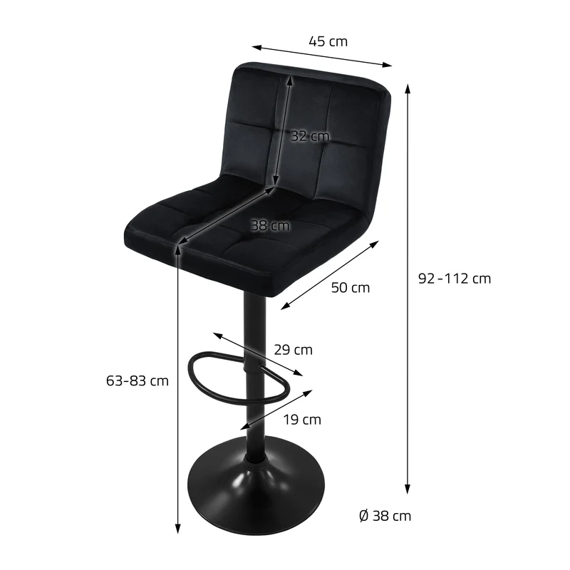 Barhocker Set mit Samtbezug Quadrat Steppung Höhenverstellbar mit Rückenlehne & Fußstütze