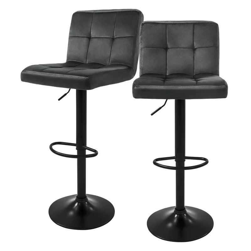 Barhocker Set mit Samtbezug Quadrat Steppung Höhenverstellbar mit Rückenlehne & Fußstütze