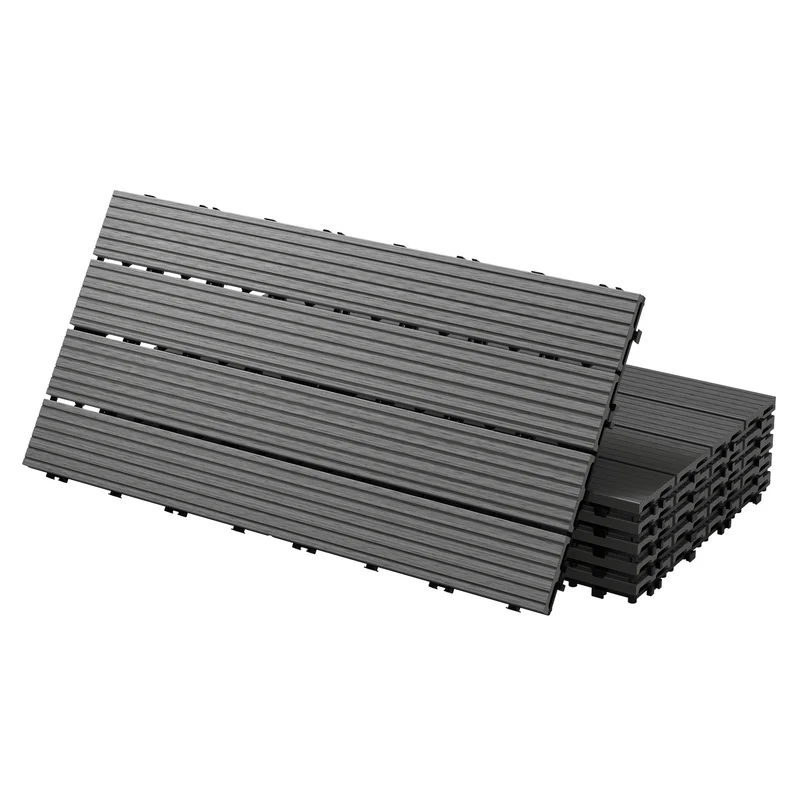 WPC Terrassenfliesen 60x30 cm 24er Set für 4m² Anthrazit in Holzoptik mit Drainage und Klicksystem