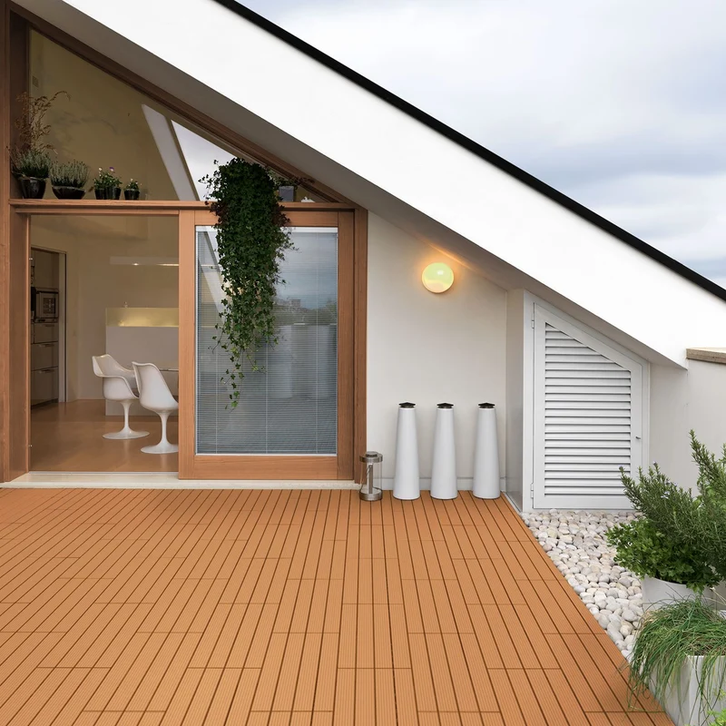 WPC Terrassenfliesen 60x30 cm in Holzoptik Balkon Bodenbelag mit Drainage und Klicksystem Terrassendielen Balkonfliesen