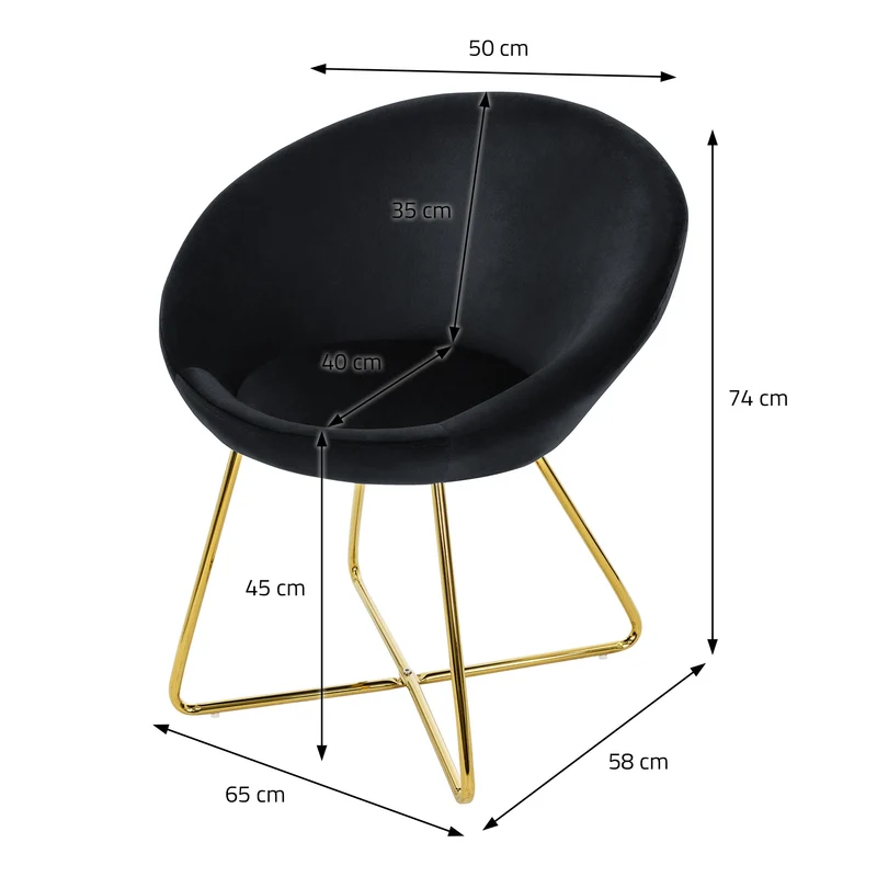 Esszimmerstuhl mit runder Rückenlehne aus Samt mit goldenen Metallbeinen ML-Design