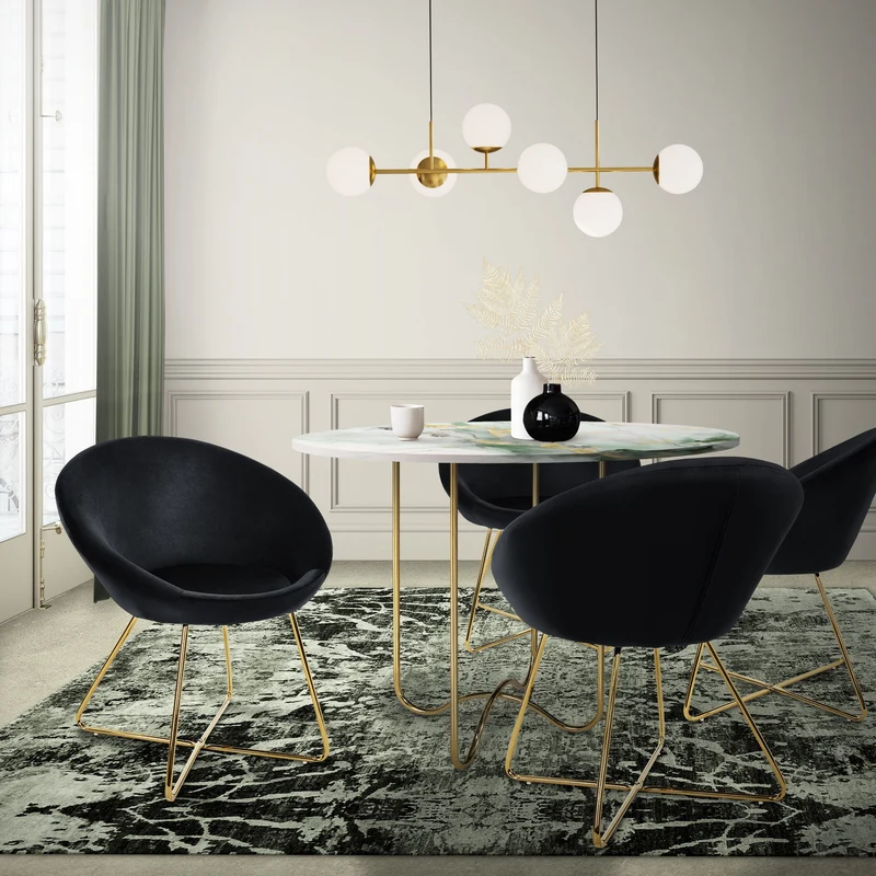 Esszimmerstuhl mit runder Rückenlehne aus Samt mit goldenen Metallbeinen ML-Design