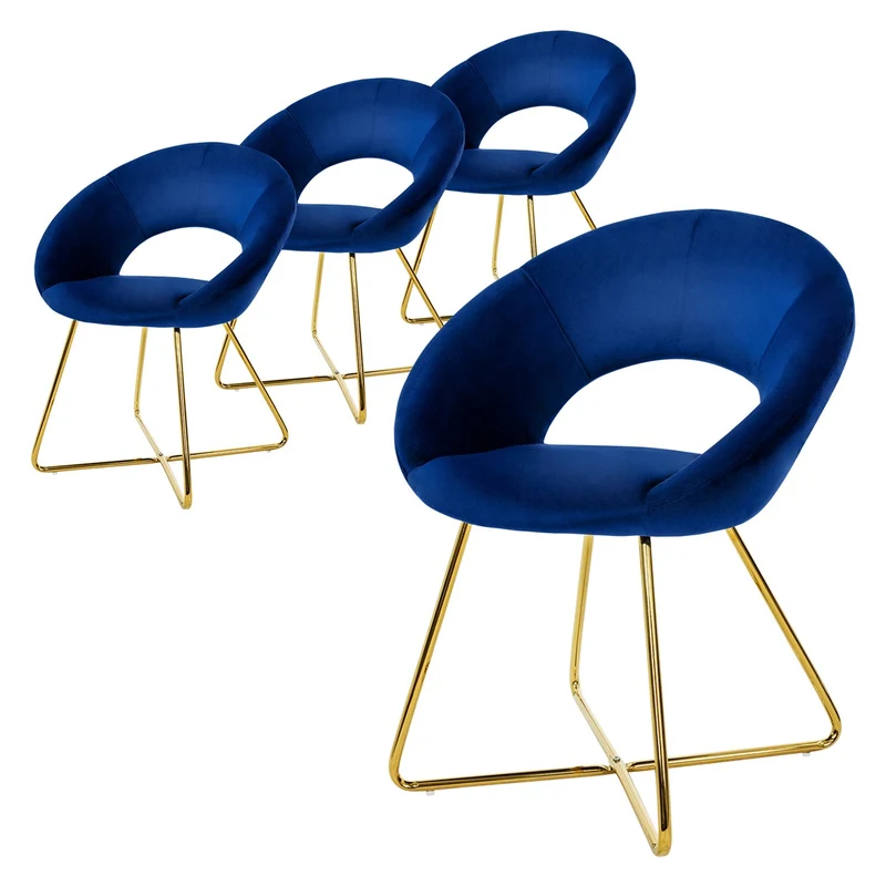 Esszimmerstuhl mit runder offener Rückenlehne aus Samt mit goldenen Metallbeinen ML-Design