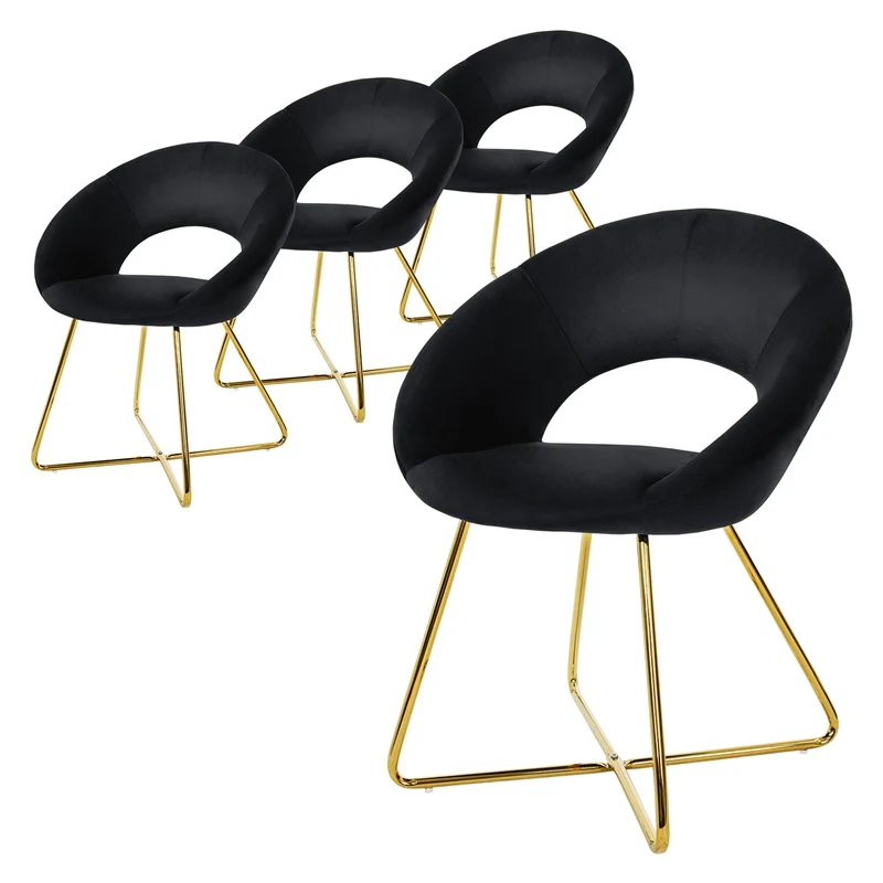 Esszimmerstuhl mit runder offener Rückenlehne aus Samt mit goldenen Metallbeinen ML-Design