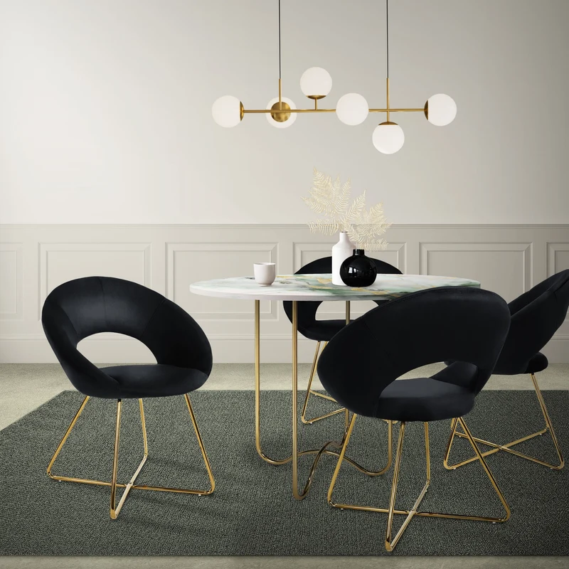 Esszimmerstuhl mit runder offener Rückenlehne aus Samt mit goldenen Metallbeinen ML-Design