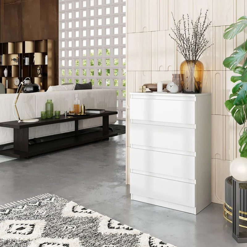 GABRIEL - Kommode / Sideboard mit 4 Schubladen - Weiß Matt H92cm B60cm T33cm