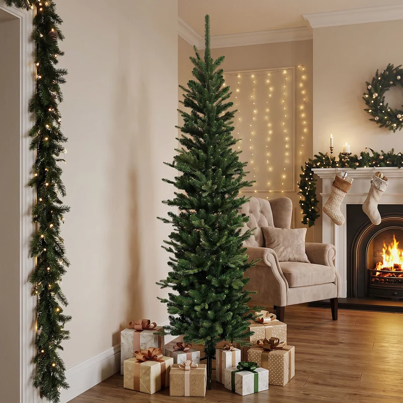 ECD Germany | Künstlicher Weihnachtsbaum Naturgetreu 180 cm Kunststoff Grün Tannenbaum Christbaum mit Standfuß Weihnachtsdeko Innen Kunstbaum schmal