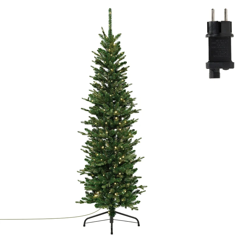 ECD Germany | Künstlicher Weihnachtsbaum Naturgetreu mit Lichterkette 150 cm Grün Tannenbaum mit Standfuß Weihnachtsdeko Christbaum schmal 689 Spitzen