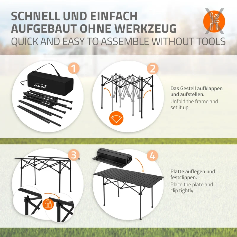 Camping Set 3-teilig mit Klapptisch und 2 Campingstühlen Schwarz HAUKI