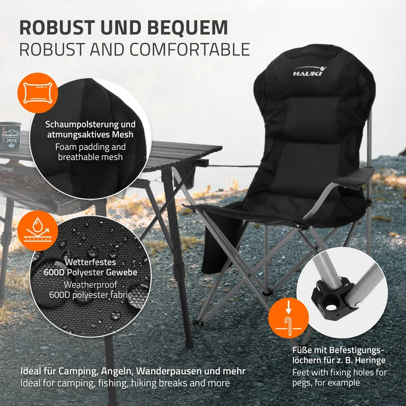 Camping Set 3-teilig mit Klapptisch und 2 Campingstühlen Schwarz HAUKI