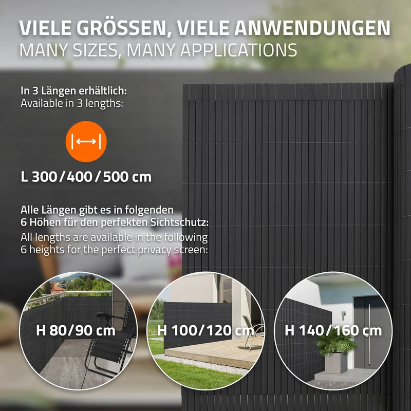Sichtschutzmatte 160x700 cm Sichtschutzzaun Windschutz Balkonschutz PVC Anthrazit UV-beständig