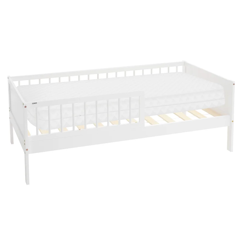 Kinderbett 80x160 cm mit Matratze, Lattenrost und Rausfallschutz in Weiß ML-Design