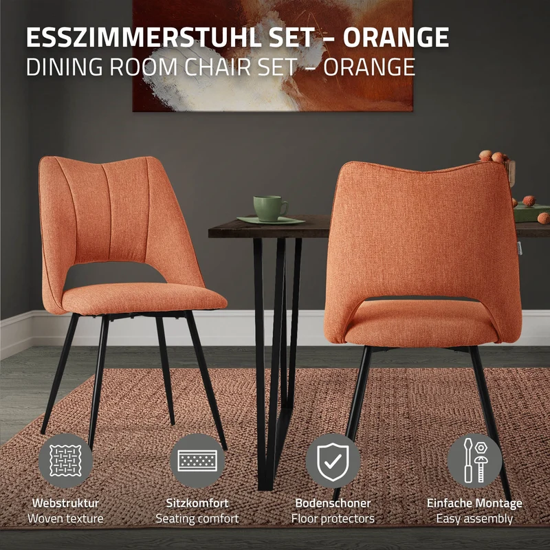 Esszimmerstuhl 4er Set Orange gepolstert inkl. Montagematerial Polsterstuhl Küchenstuhl ML-Design