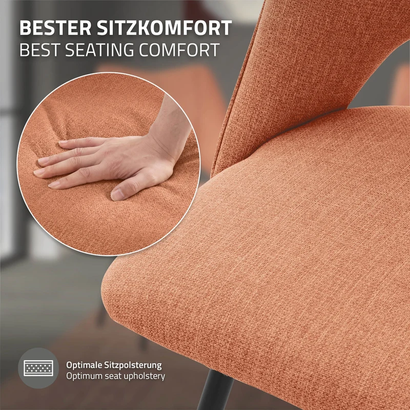 Esszimmerstuhl 4er Set Orange gepolstert inkl. Montagematerial Polsterstuhl Küchenstuhl ML-Design