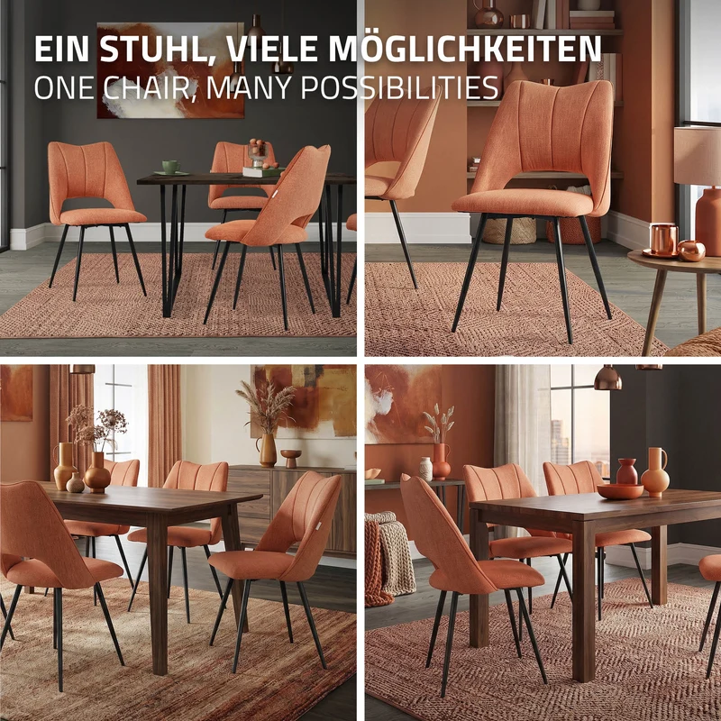 Esszimmerstuhl 4er Set Orange gepolstert inkl. Montagematerial Polsterstuhl Küchenstuhl ML-Design