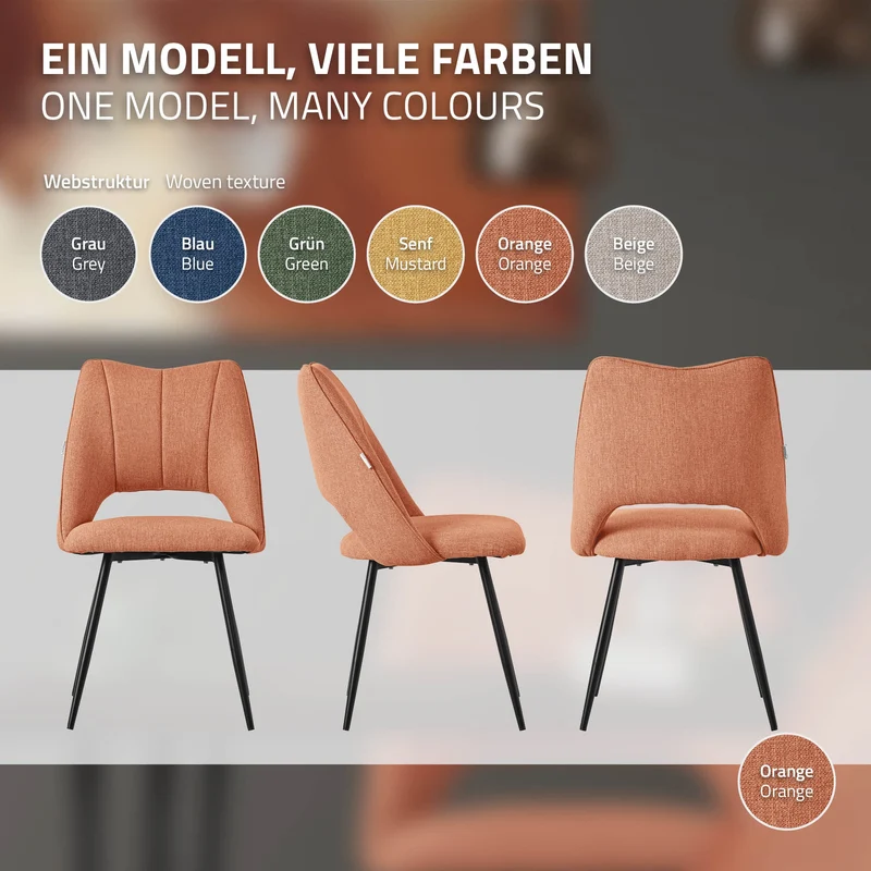 Esszimmerstuhl 4er Set Orange gepolstert inkl. Montagematerial Polsterstuhl Küchenstuhl ML-Design
