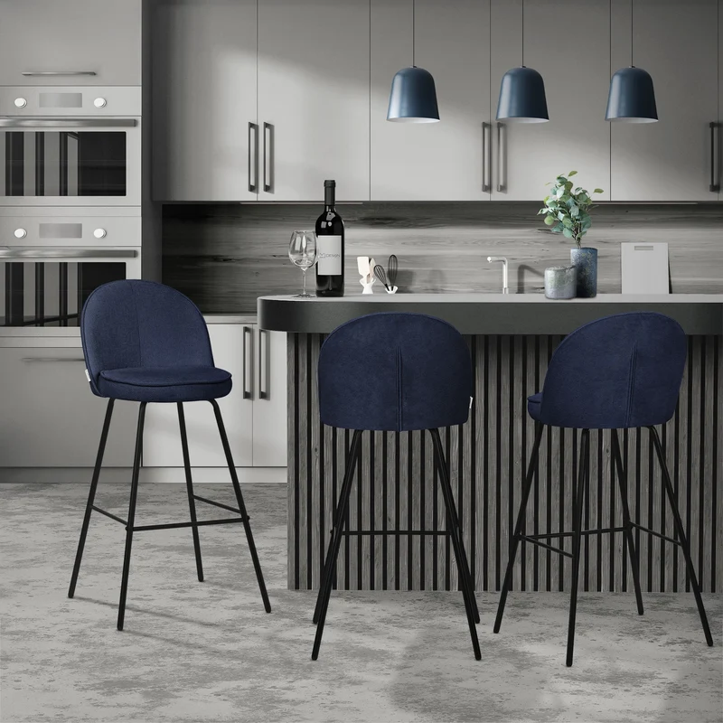 Barhocker 2er Set Dunkelblau 52x102x50 cm mit Rückenlehne und Fußstütze bis 120 kg ML-Design