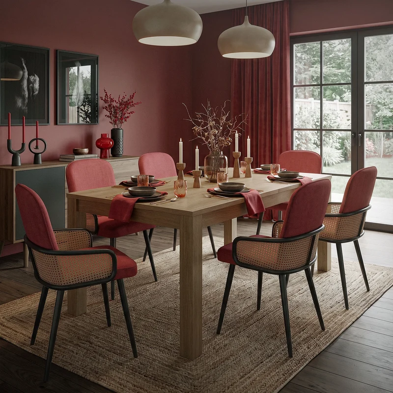 Esszimmerstühle 4er Set Rot mit Arm- & Rückenlehne, Polsterstühle für Esszimmer & Küche ML-Design