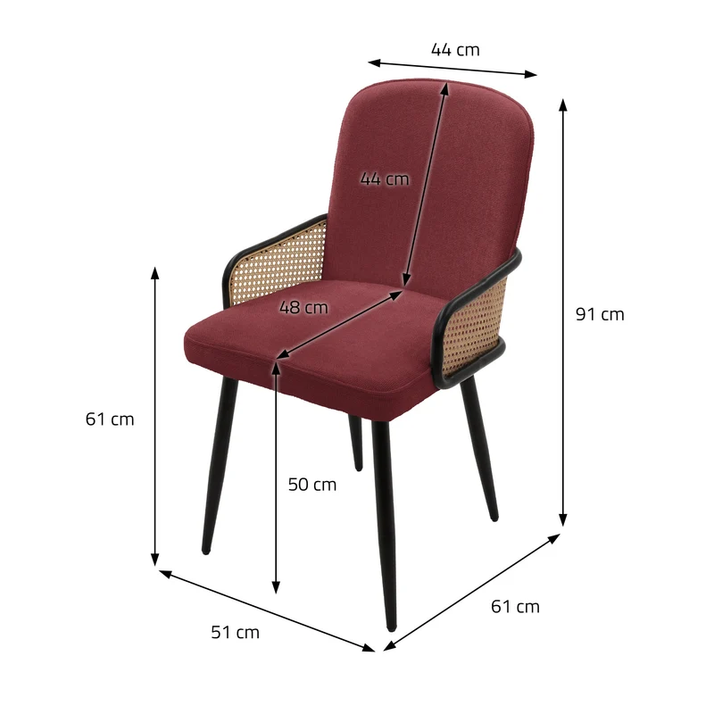 Esszimmerstühle 6er Set Rot mit Arm- & Rückenlehne, Polsterstühle für Esszimmer & Küche ML-Design