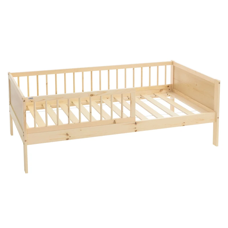 Kinderbett 80x160 cm mit Lattenrost und Rausfallschutz Natur Kiefernholz ML-Design