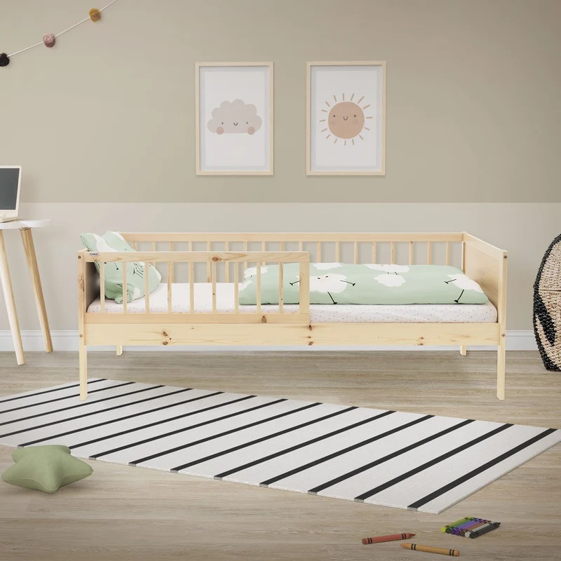Kinderbett 80x160 cm mit Lattenrost und Rausfallschutz Natur Kiefernholz ML-Design