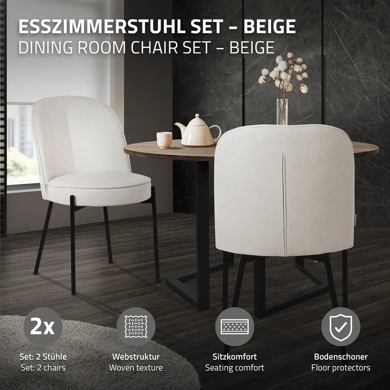 Esszimmerstuhl mit Rückenlehne in Leinen Optik