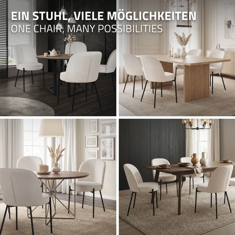 Esszimmerstuhl mit Rückenlehne in Leinen Optik