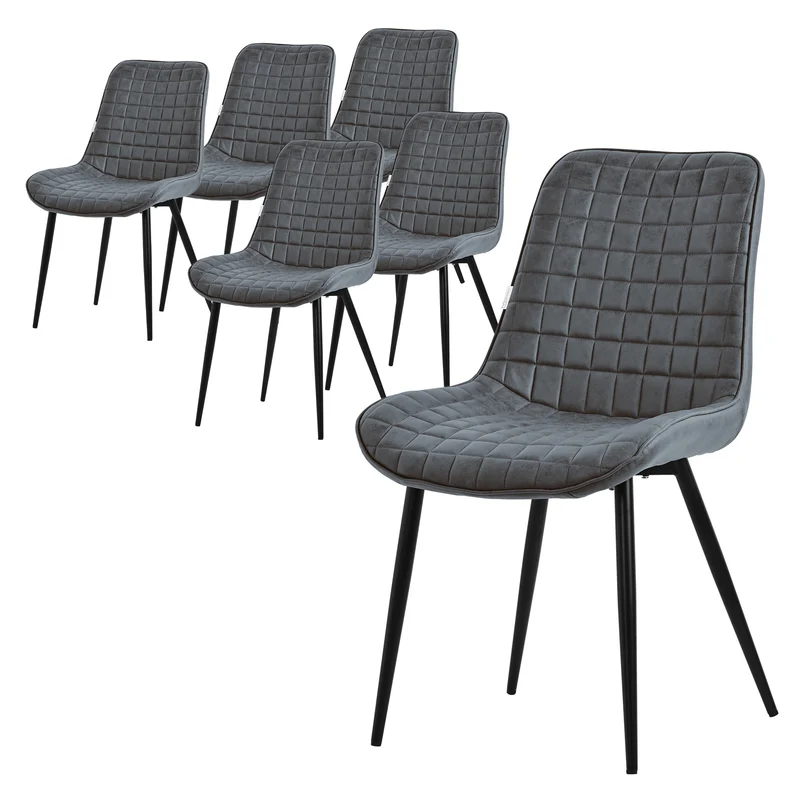 Esszimmerstuhl 6er Set Anthrazit mit Kunstlederbezug und Stahlbeinen Küchenstuhl mit Rückenlehne ML-Design