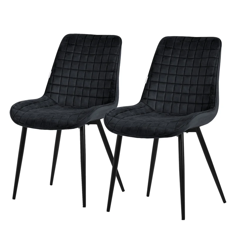 Esszimmerstuhl 2er Set Schwarz mit Samtbezug und Stahlbeinen Küchenstuhl mit Rückenlehne ML-Design