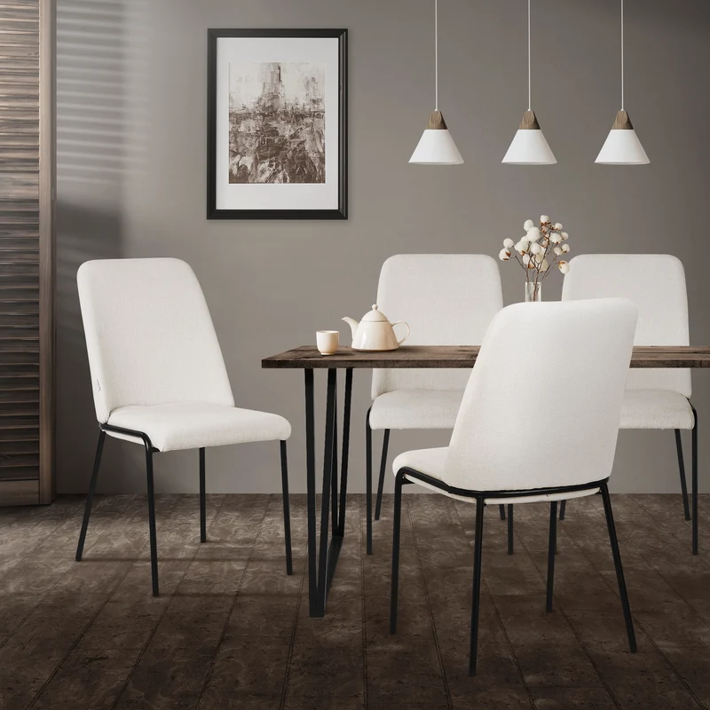 Esszimmerstuhl in Leinen Optik mit hoher Rückenlehne ML-Design