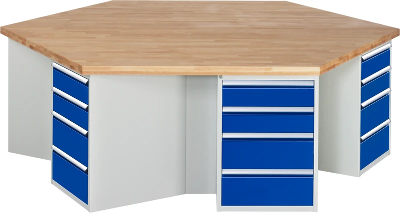 Gruppenwerkbank mit 6x4 Schubladen