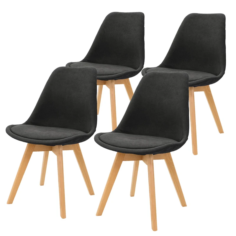 Esszimmerstuhl Set Leinenbezug mit Holzbeinen ML-Design