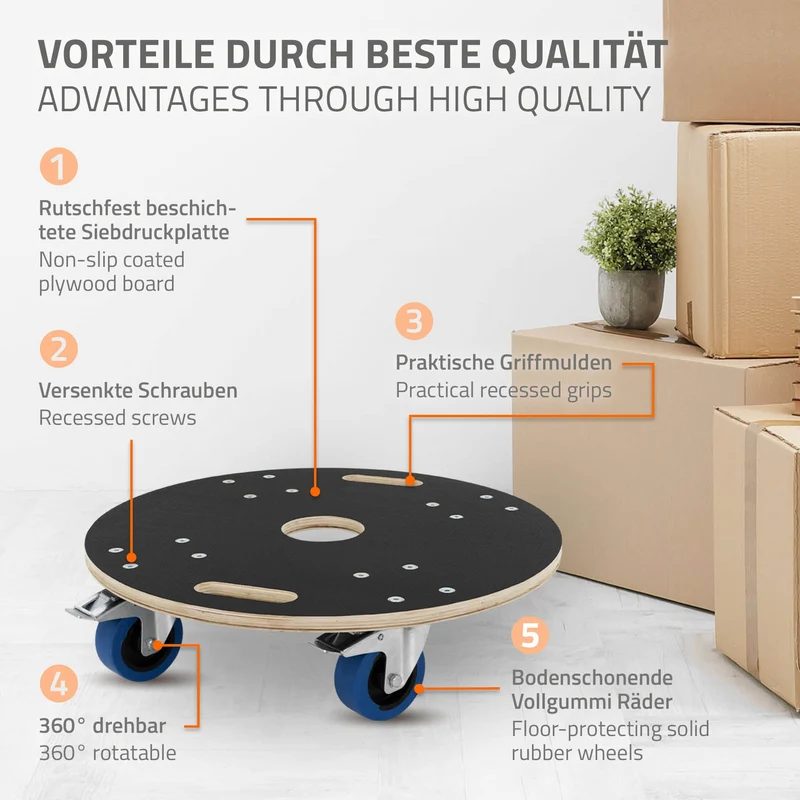 Möbelroller rund mit Feststellbremsen bis 800 kg