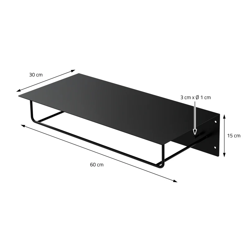 Kleiderstange Garderobe Wandmontage mit Ablage 60 x 30 x 15 cm Schwarz aus Metall ML-Design