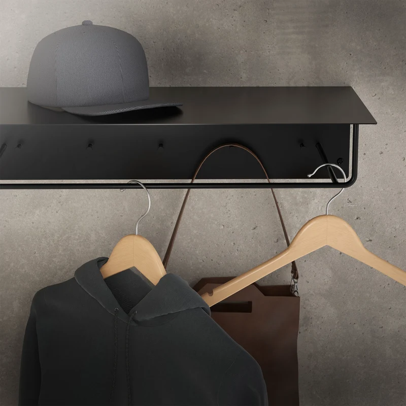 Kleiderstange Garderobe Wandmontage mit Ablage 60 x 30 x 15 cm Schwarz aus Metall ML-Design