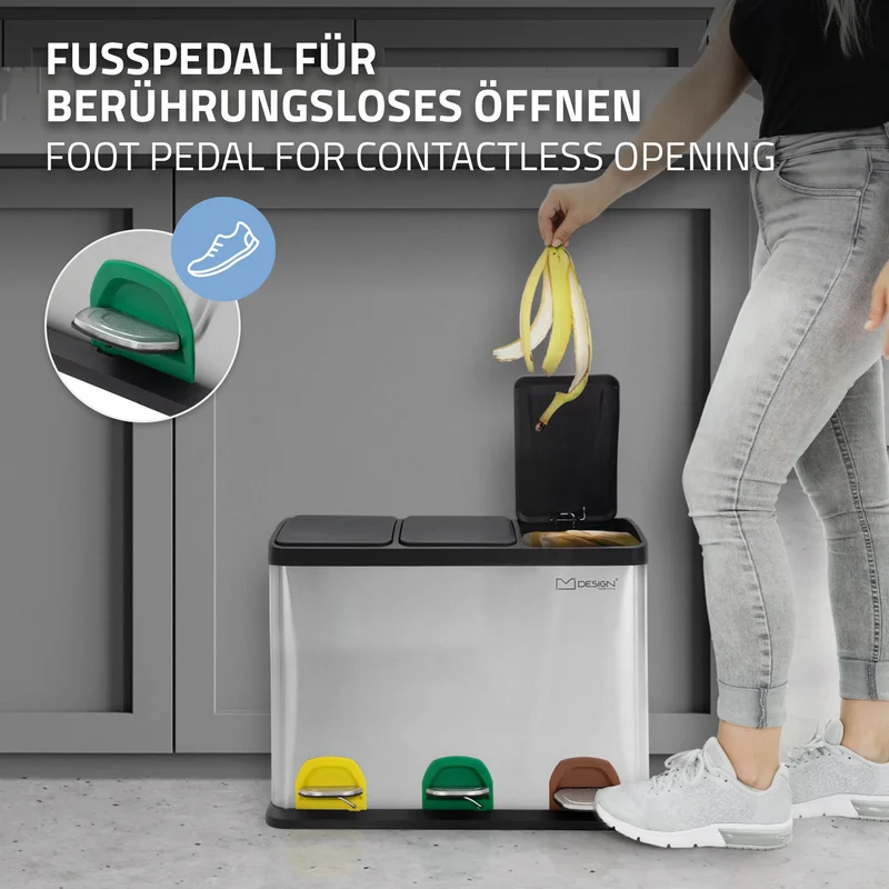 Mülleimer mit Trennsystem 3x Fächer aus Stahl ML-Design