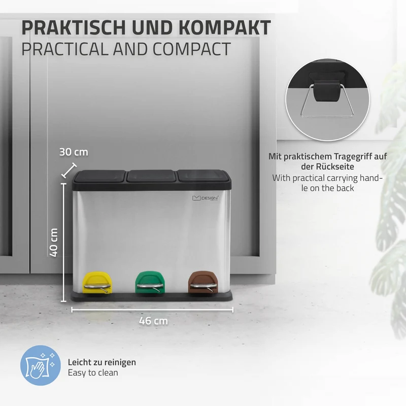 Mülleimer mit Trennsystem 3x Fächer aus Stahl ML-Design