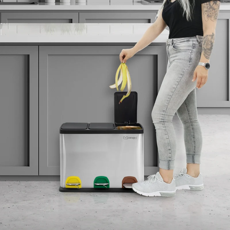 Mülleimer mit Trennsystem 3x Fächer aus Stahl ML-Design