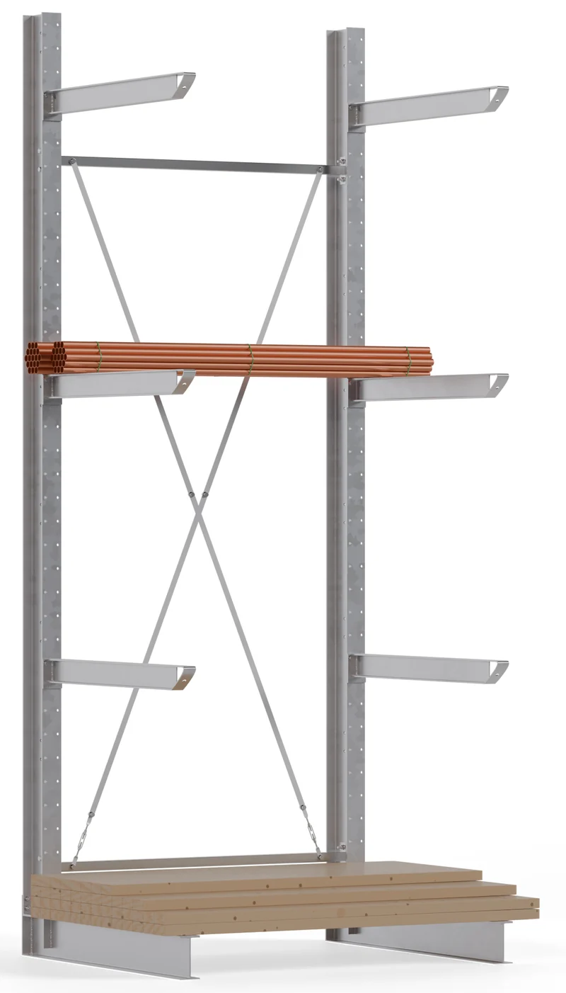 Kragarmregal Schwerlastregal Grundfeld Breite 1.560 mm einseitig feuerverzinkt