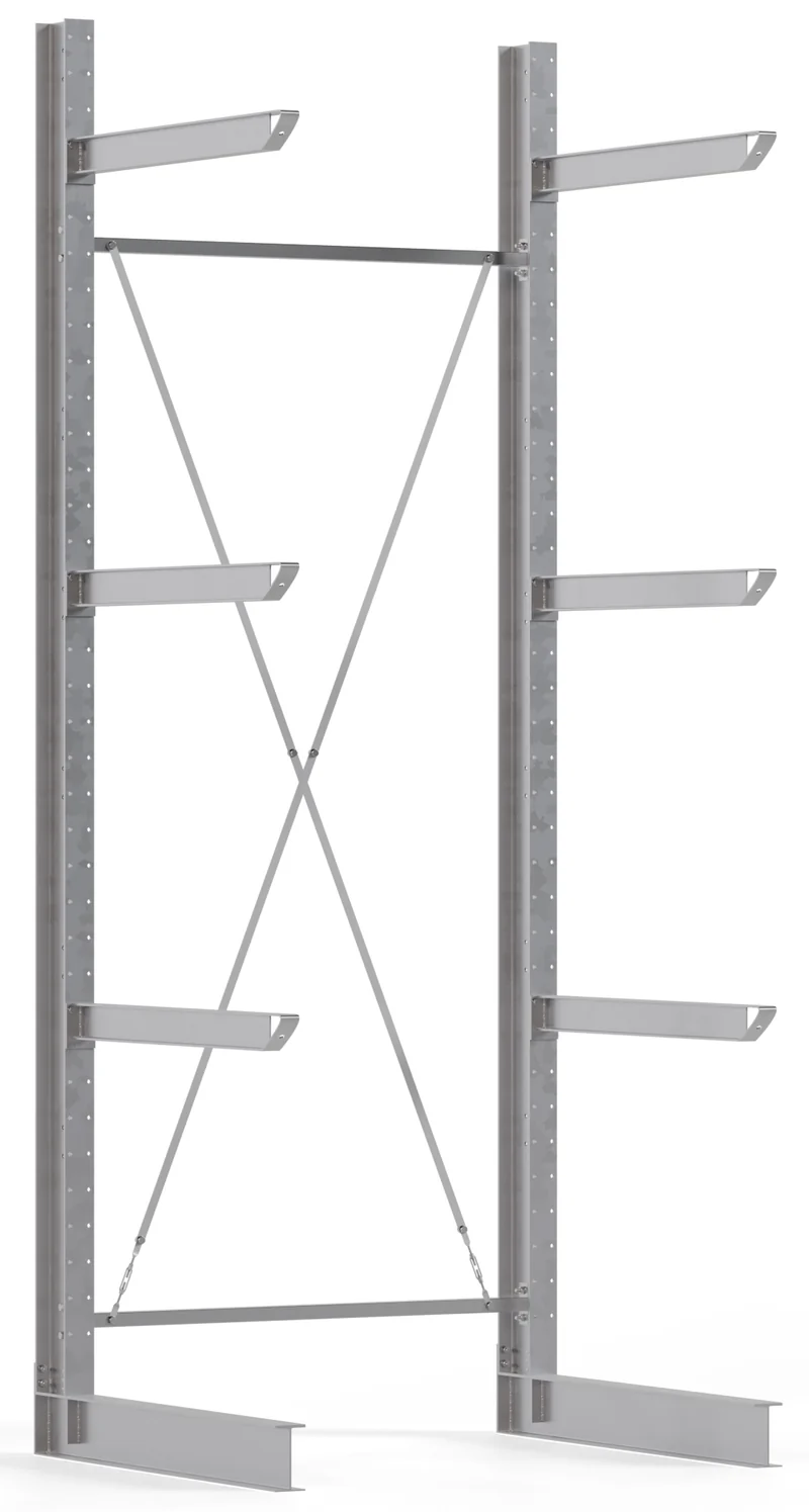 Kragarmregal Schwerlastregal Grundfeld Breite 1.560 mm einseitig feuerverzinkt