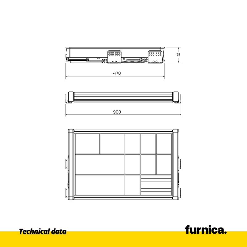 Ausziehbares Multifunktionsregal für 90cm Schrank Soft-Close - Aluminium/Holz - Grau