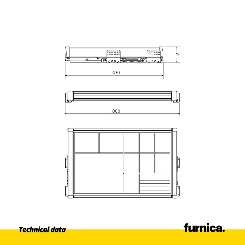 Ausziehbares Multifunktionsregal für 80cm Schrank Soft-Close - Aluminium/Holz - Grau