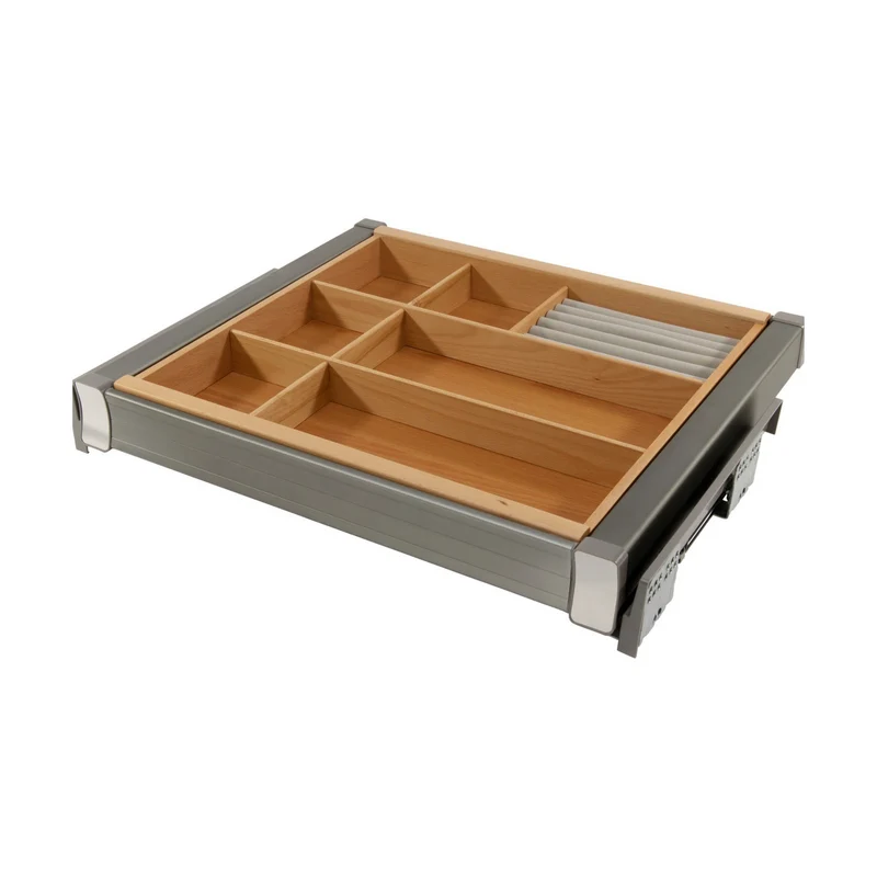 Ausziehbares Multifunktionsregal für 70cm Schrank Soft-Close - Aluminium/Holz - Grau
