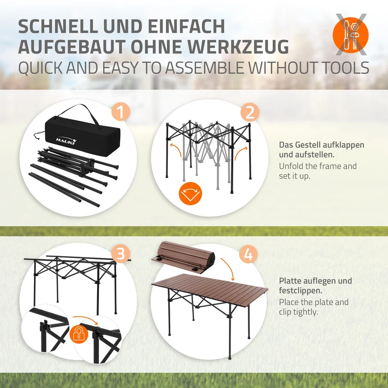 Camping Set 3-teilig mit Klapptisch Braun und 2 Campingstühlen Blau HAUKI