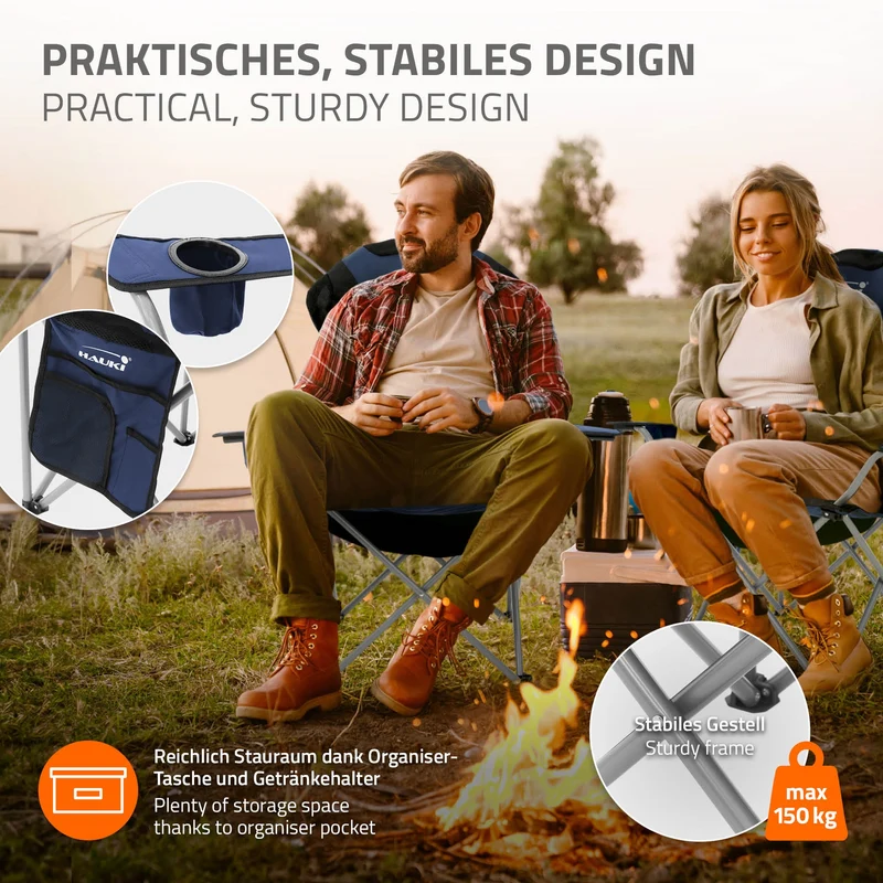 Camping Set 3-teilig mit Klapptisch Braun und 2 Campingstühlen Blau HAUKI