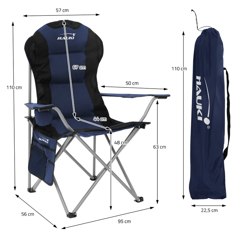 2x Campingstuhl faltbar bis 150 kg Blau mit Getränkehalterung inkl. Tragetasche Hauki