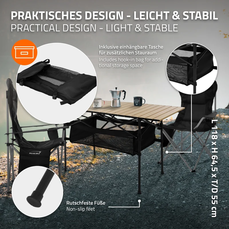 Camping Set 3-teilig mit Klapptisch Beige und 2 Campingstühlen Blau HAUKI