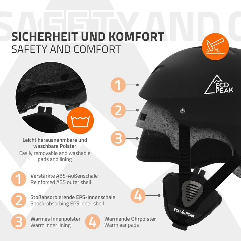 ECD Germany | Skihelm für Herren und Damen M (55-58 cm) Schwarz Snowboardhelm mit Belüftungssystem & Skibrillenhalter, optimaler Schutz & Tragekomfort