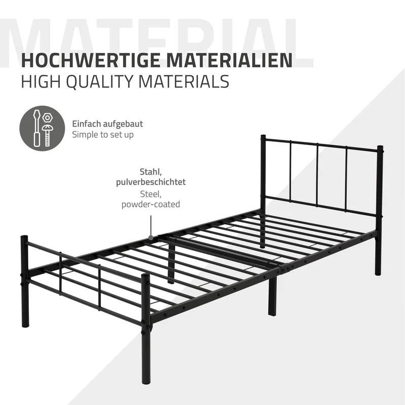 Bettgestell Einzelbett Metallbett mit Lattenrost & Kopfteil ML-Design